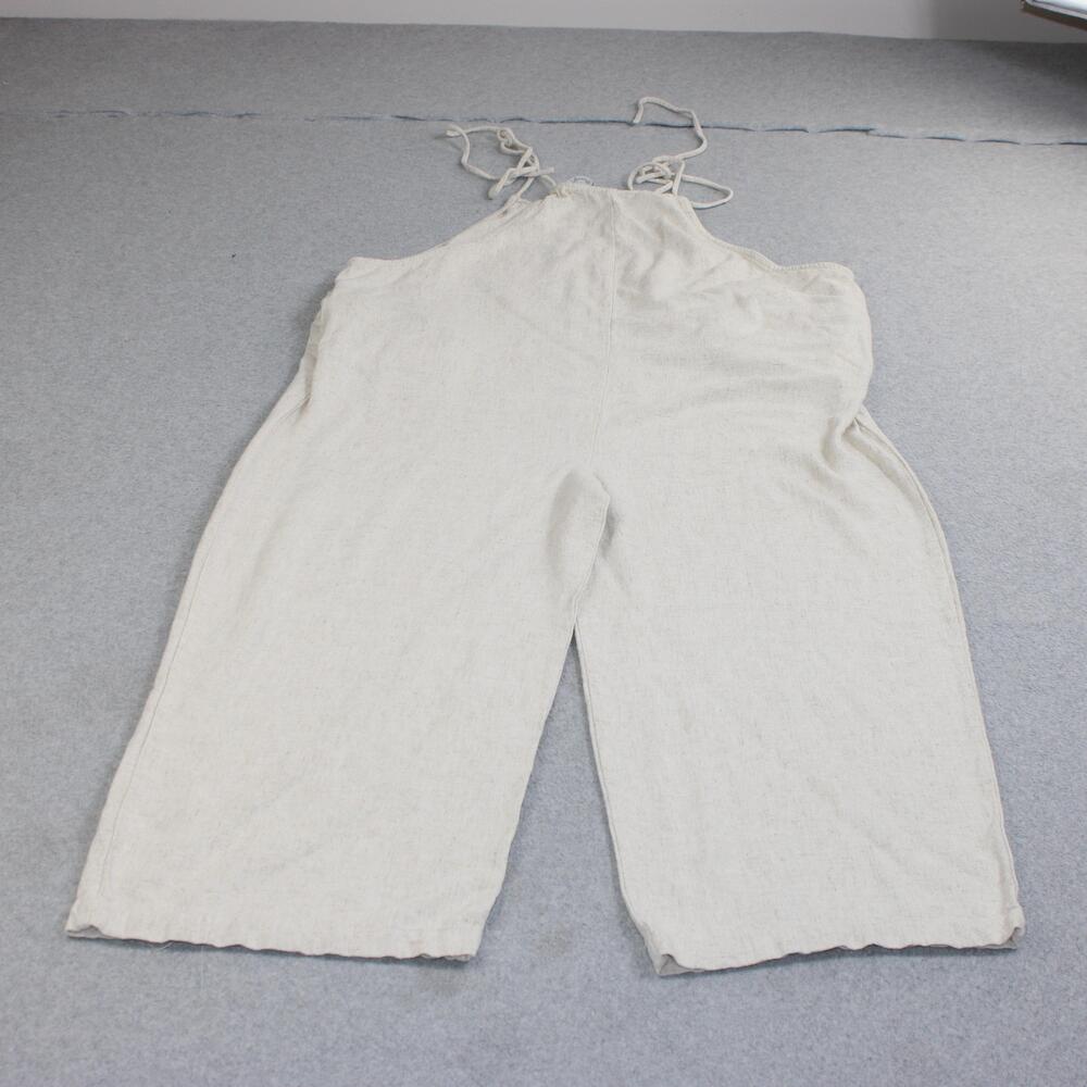 Arula Jumpsuit Women XL Beige Linen Blend Halter Tie Strap Wide Leg Pockets Boho